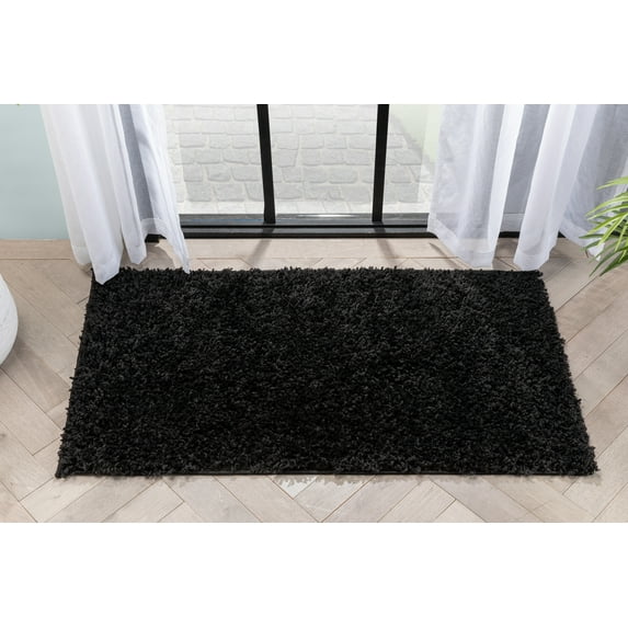 Well Woven Elle Basics | Emerson Shag Black | Textured Mat Rug 2x4 (2'3" x 3'11")
