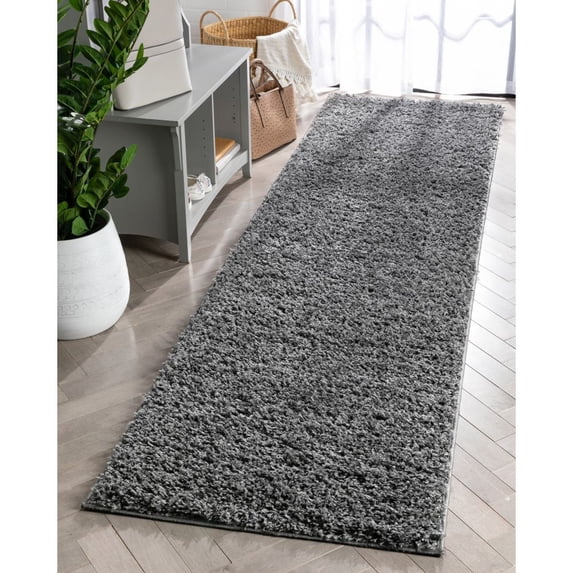 Well Woven Elle Basics | Emerson Shag Charcoal Grey | Textured Runner Rug 3x10 (2'7" x 9'6")