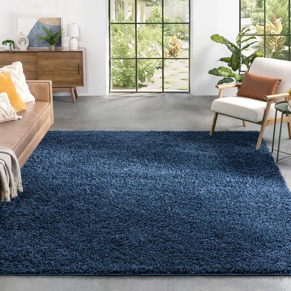 Well Woven Elle Basics | Emerson Shag Dark Blue | Textured Area Rug 5x7 (5'3" x 7'3")