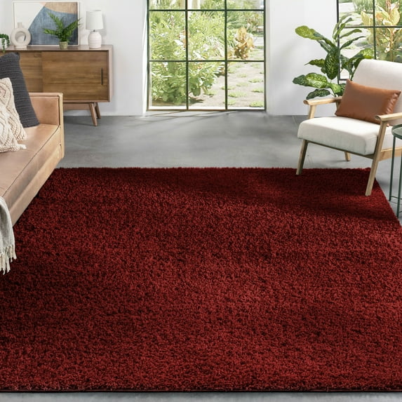 Well Woven Elle Basics | Emerson Shag Deep Red | Textured Area Rug 9x13 (9'3" x 12'6")