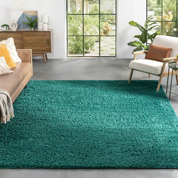 Well Woven Elle Basics | Emerson Shag Green | Textured Area Rug 3x5 (3'11" x 5'3")