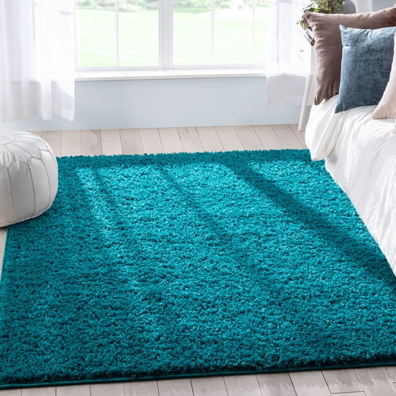 Well Woven Elle Basics | Emerson Shag Teal Blue | Textured Area Rug 5x7 (5'3" x 7'3")