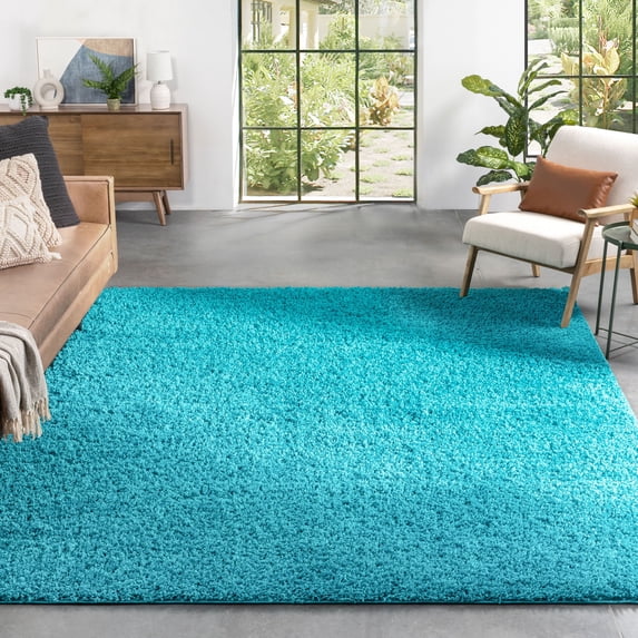 Well Woven Elle Basics | Emerson Shag Teal Blue | Textured Area Rug 9x13 (9'3" x 12'6")