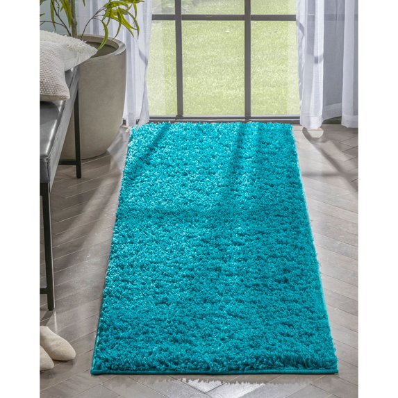 Well Woven Elle Basics | Emerson Shag Teal Blue | Textured Runner Rug 3x10 (2'7" x 9'6")