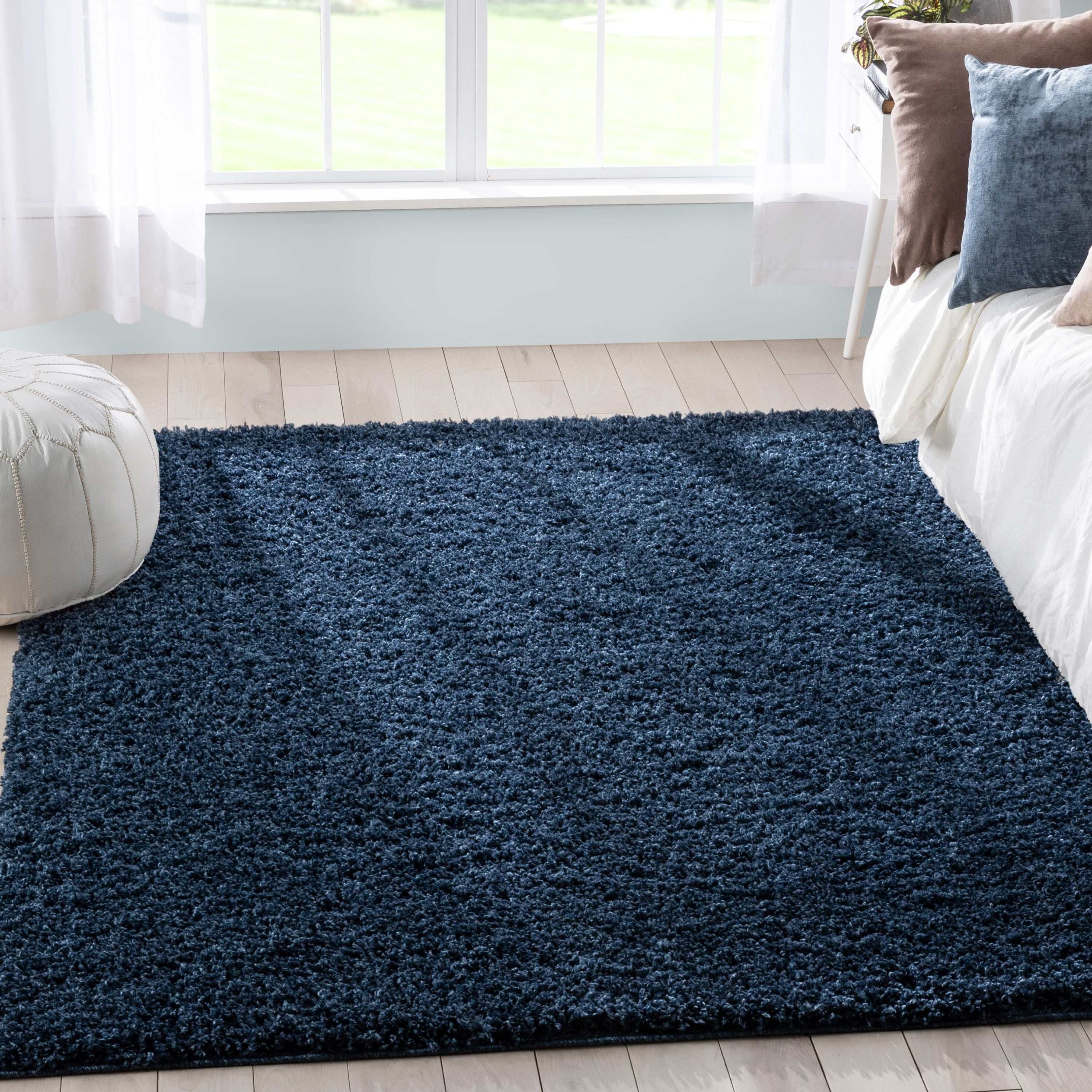 Dark Blue Reversible Solid Shag 5' x 7' Rug