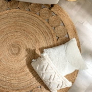 Well Woven Ellie Natural Color Hand-Braided Geometric Jute Area Rug 8 Round