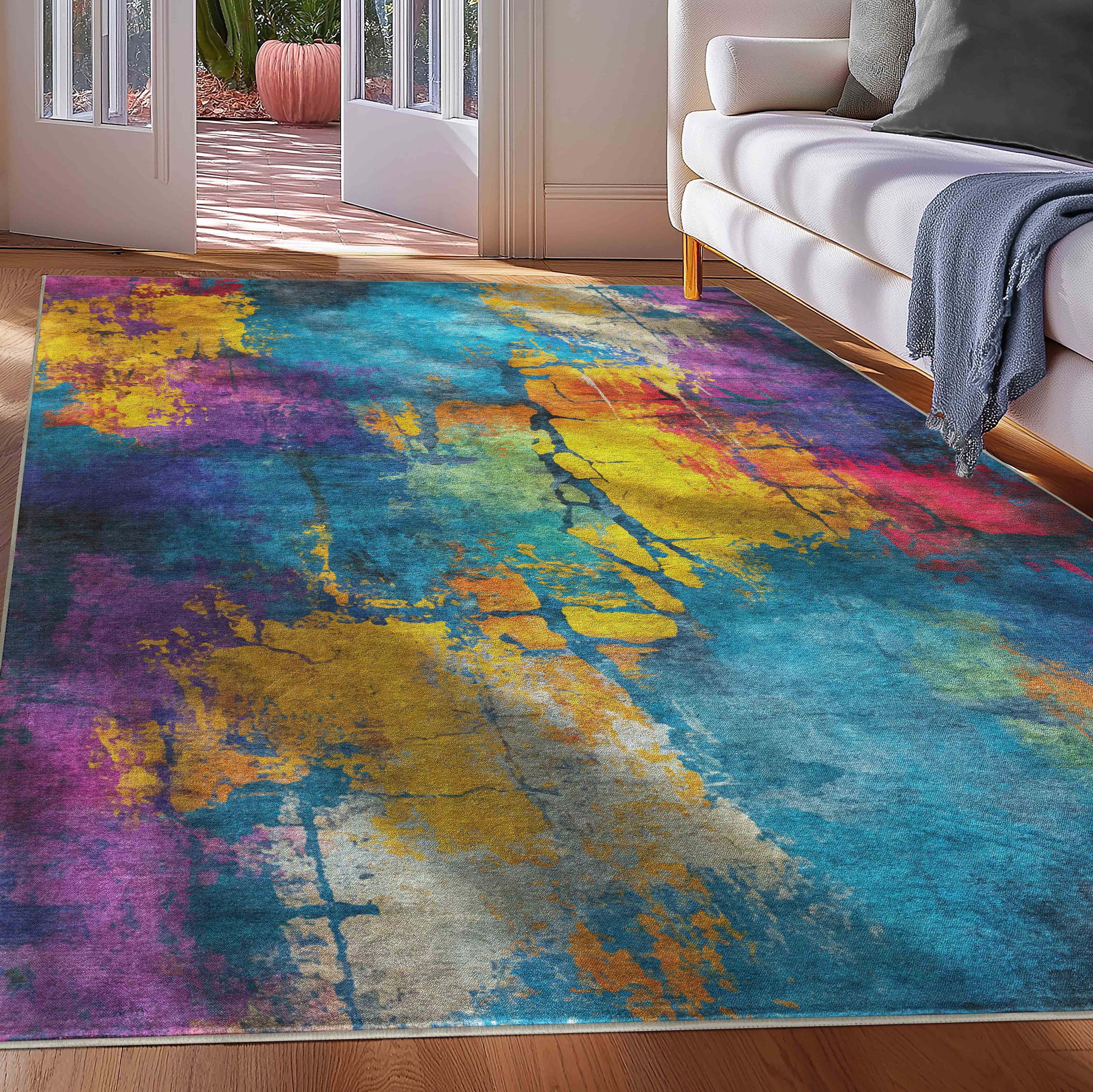 Well Woven Energie 7'7" x 9'10" Rug – Vibrant Multicolor, Stain-Resistant & Easy to Clean