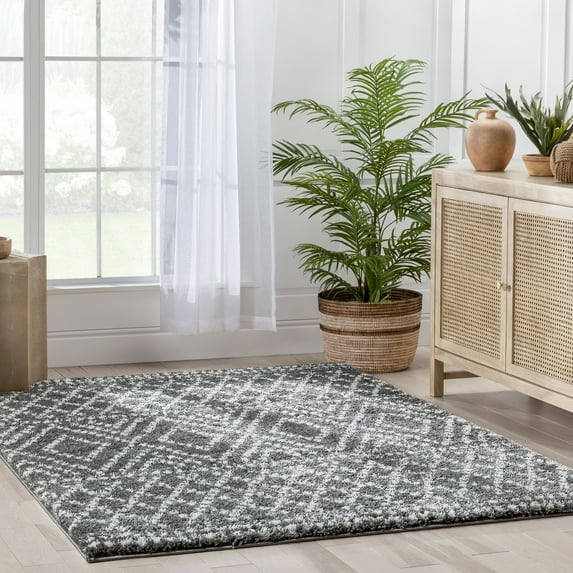 Well Woven Eova Grey Super Thick & Soft Tribal Diamond Stripes Area Rug 3x5 (3'11" x 5'3")