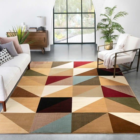 Well Woven Ermine Multi Boxes & Triangles Geometric Pattern Area Rug 3'11" x 5'3"