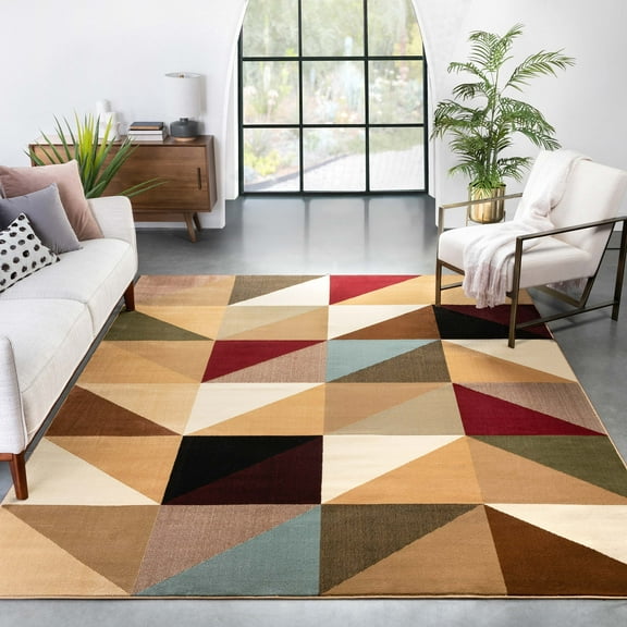Well Woven Ermine Multi Boxes & Triangles Geometric Pattern Area Rug 5x7 (5'3" x 7'3")