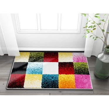 Well Woven Exuberance Multicolor Checkered Boxes Geometric 2x3 (2' x 3' Mat) Area Rug