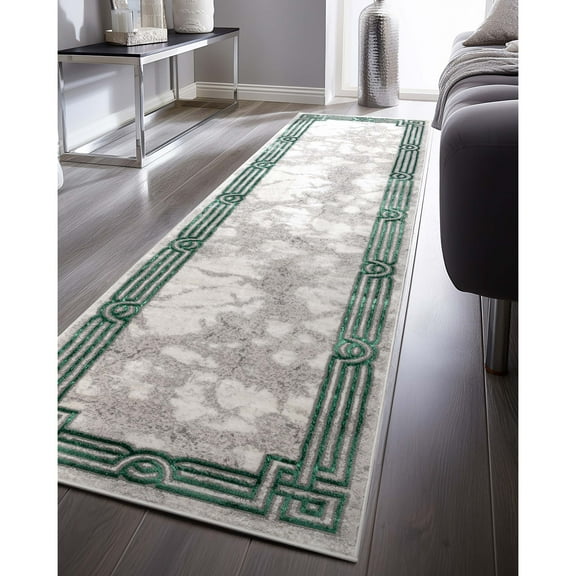 Well Woven Fairmont Huntington Modern Abstract Marble Pattern Green 2'7" x 9'10" Runner Rug