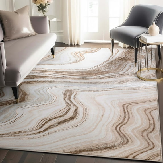 Well Woven Fairmont Warren Glam Abstract Striped Marble Pattern Ivory 5'3" x 7'3" Area Rug