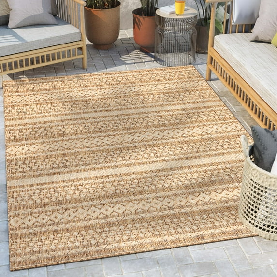 Well Woven Fallon Arwen Modern Tribal Brown 7'10" x 9'10" Hi-Lo Indoor/Outdoor Area Rug