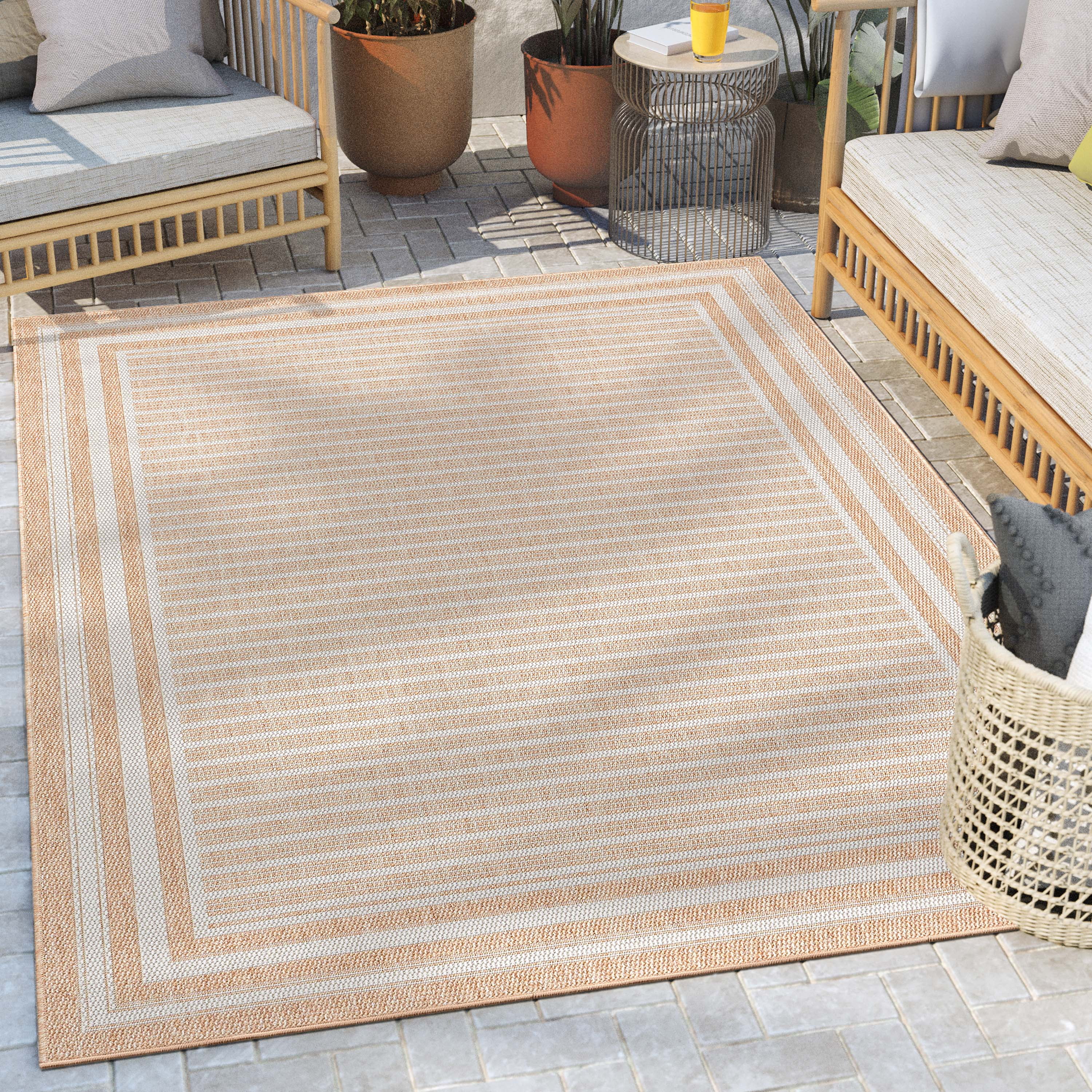 Well Woven Fallon Frankie Modern Stripes Beige 2'7" x 9'10" Runner Hi-Lo Indoor/Outdoor Rug