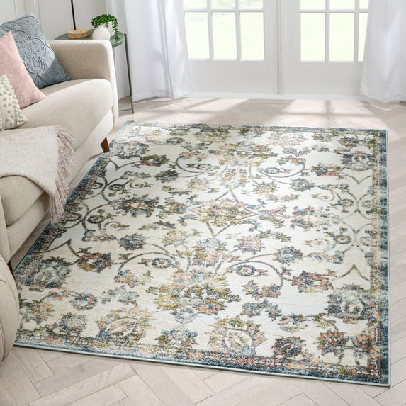 Well Woven Farah Atlas Vintage Distressed Bohemian Oriental Blue 5'3" x 7'3" Area Rug