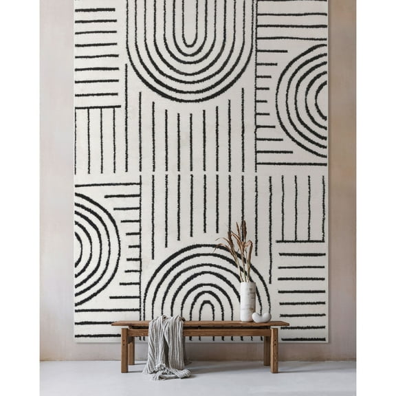 Well Woven Feliz Boho Rainbow Hi-Lo Plush Ivory Black 7'10" x 9'10" Area Rug