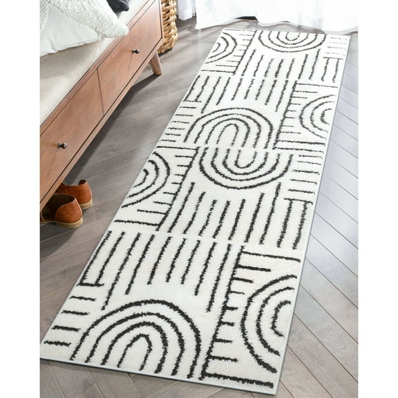 Well Woven Feliz Boho Rainbow Modern Geometric Ivory Black 2' x 7'3" Runner Rug