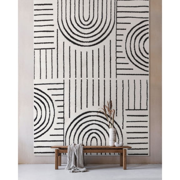 Well Woven Feliz Boho Rainbow Modern Geometric Ivory Black 7'10" x 9'10" Area Rug