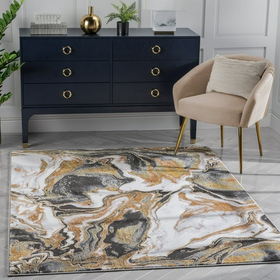 Well Woven Feye Abstract Yellow Painterly Style Soft Glam Area Rug 5x7 (5'3" x 7'3")