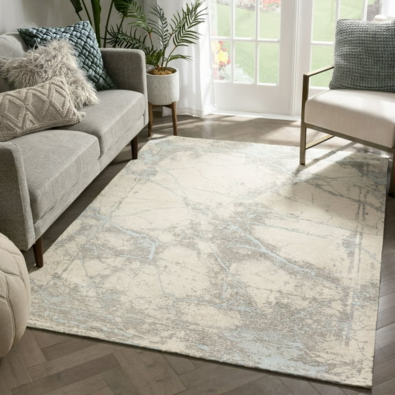 Well Woven Fiorio Beige Abstract Distressed Marble Area Rug 5x7 (5'3" x 7'3")