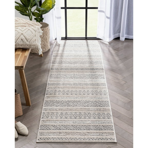 Well Woven Francesca Beige Geometric Distressed High-Lo Runner Rug (2'7" x 9'10")
