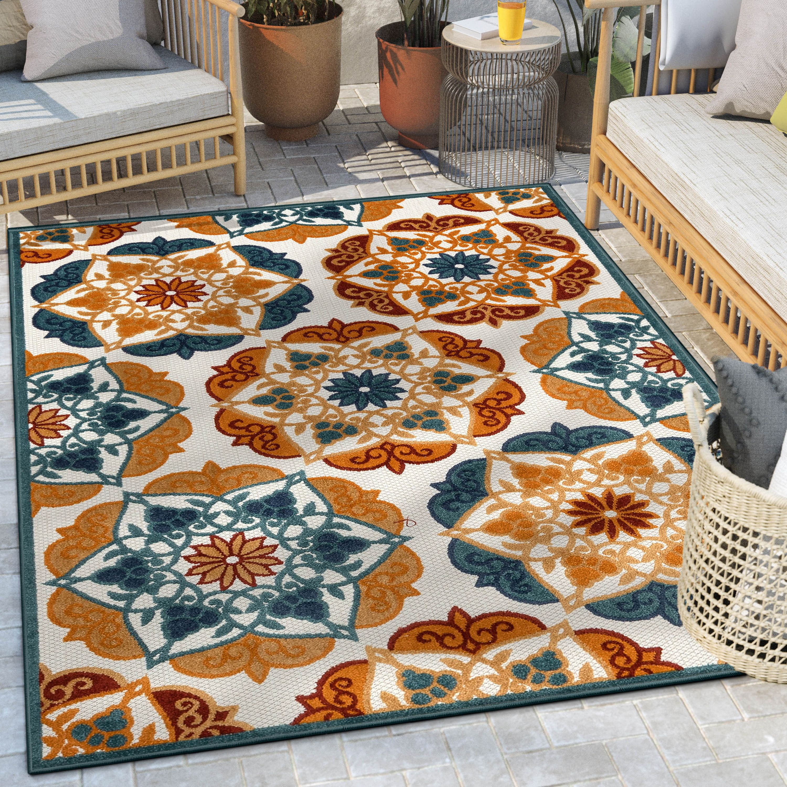 Well Woven Francesca 8x10 Indoor/Outdoor Rug, Multi-Color Medallion ...
