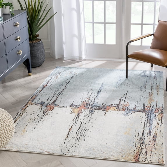 Well Woven Gela Abstract Paintsplash Light Blue Distressed 5'3" x 7'3 Area Rug