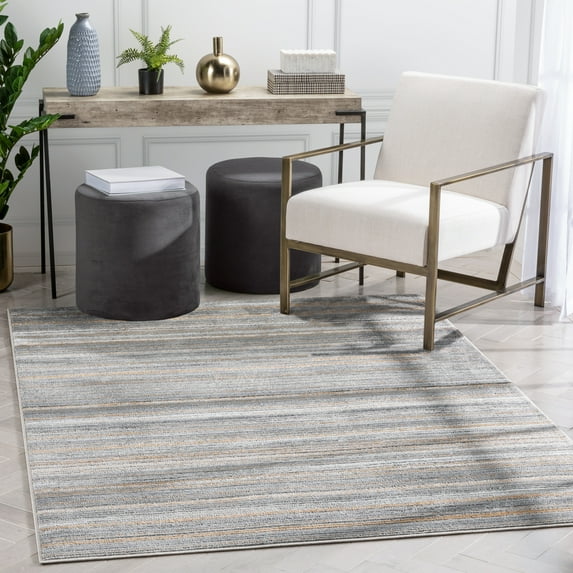 Well Woven Ginelle Grey & Golden Rust Abstract Geometric Stripes Soft Modern Area Rug 8x10 (7'10" x 9'10")