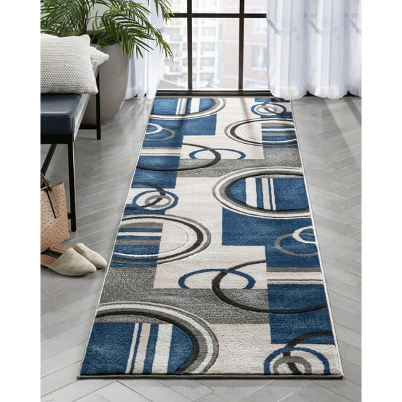 Well Woven Good Vibes Belle Modern Geometric Dark Blue 2'7" x 9'10" Runner Rug