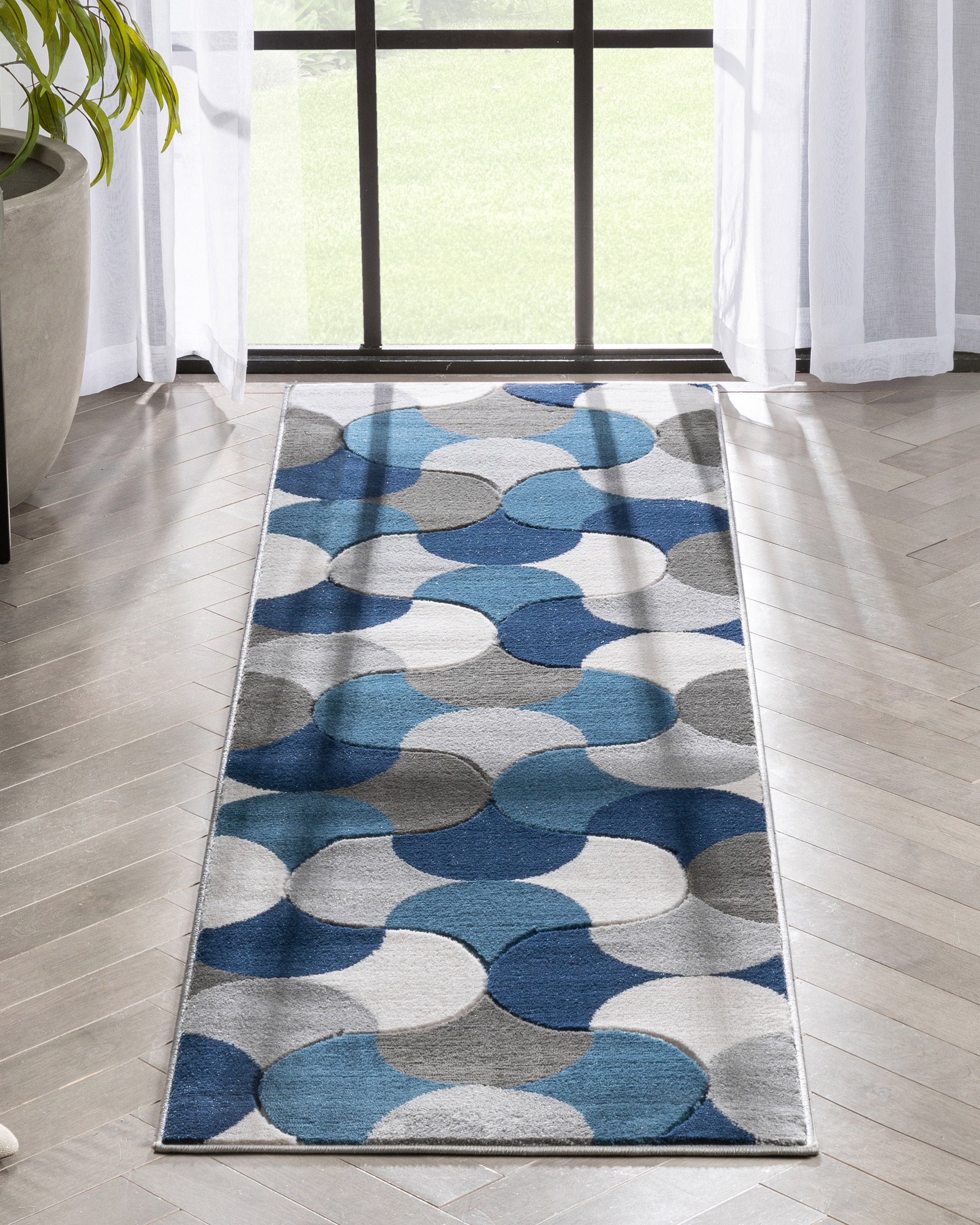 Well Woven Good Vibes Helena Modern Geometric Blue 2'7" x 7'3" Runner Rug