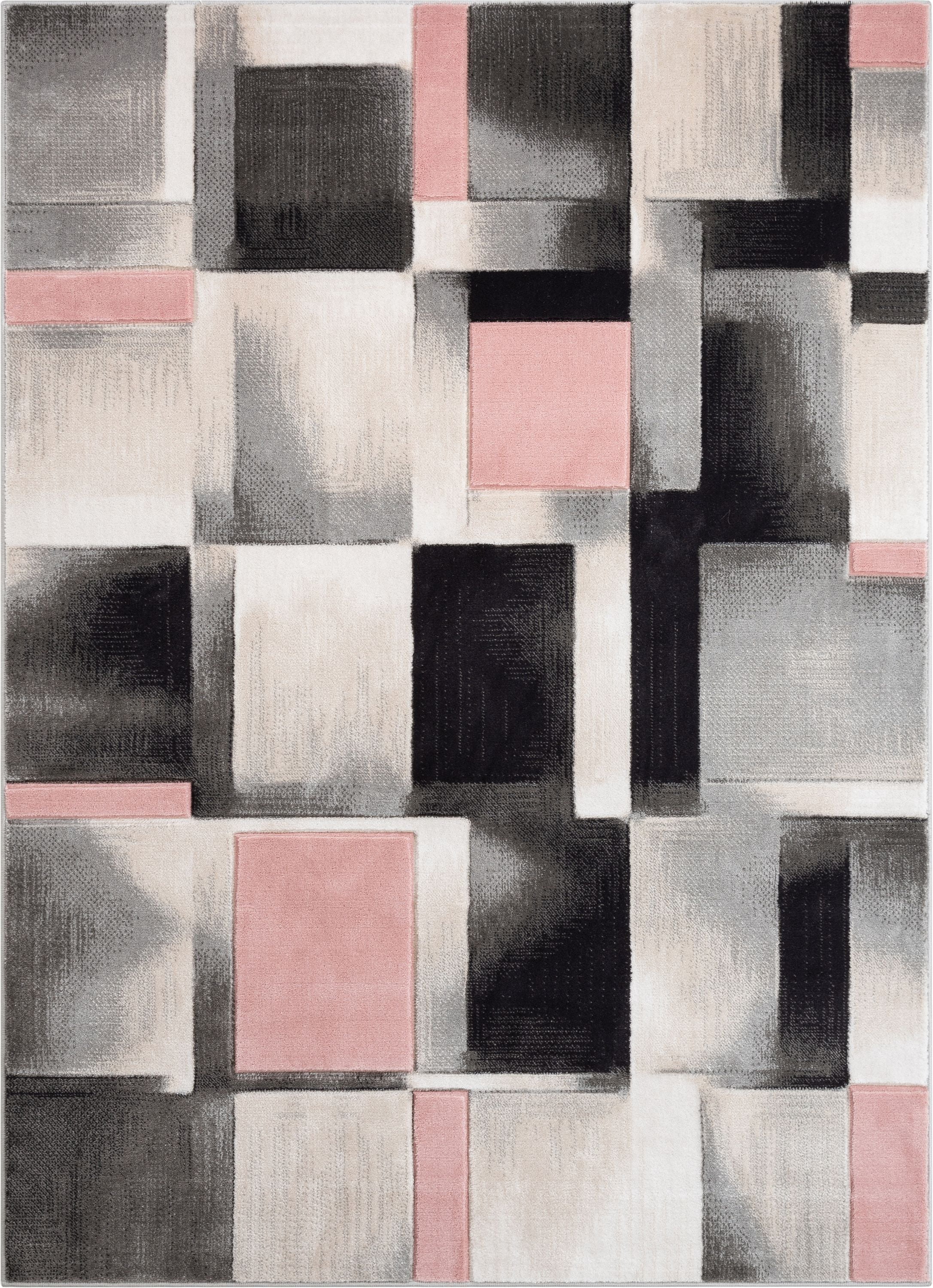 Blush Pink and Gray Geometric Synthetic 8' x 10' Area Rug