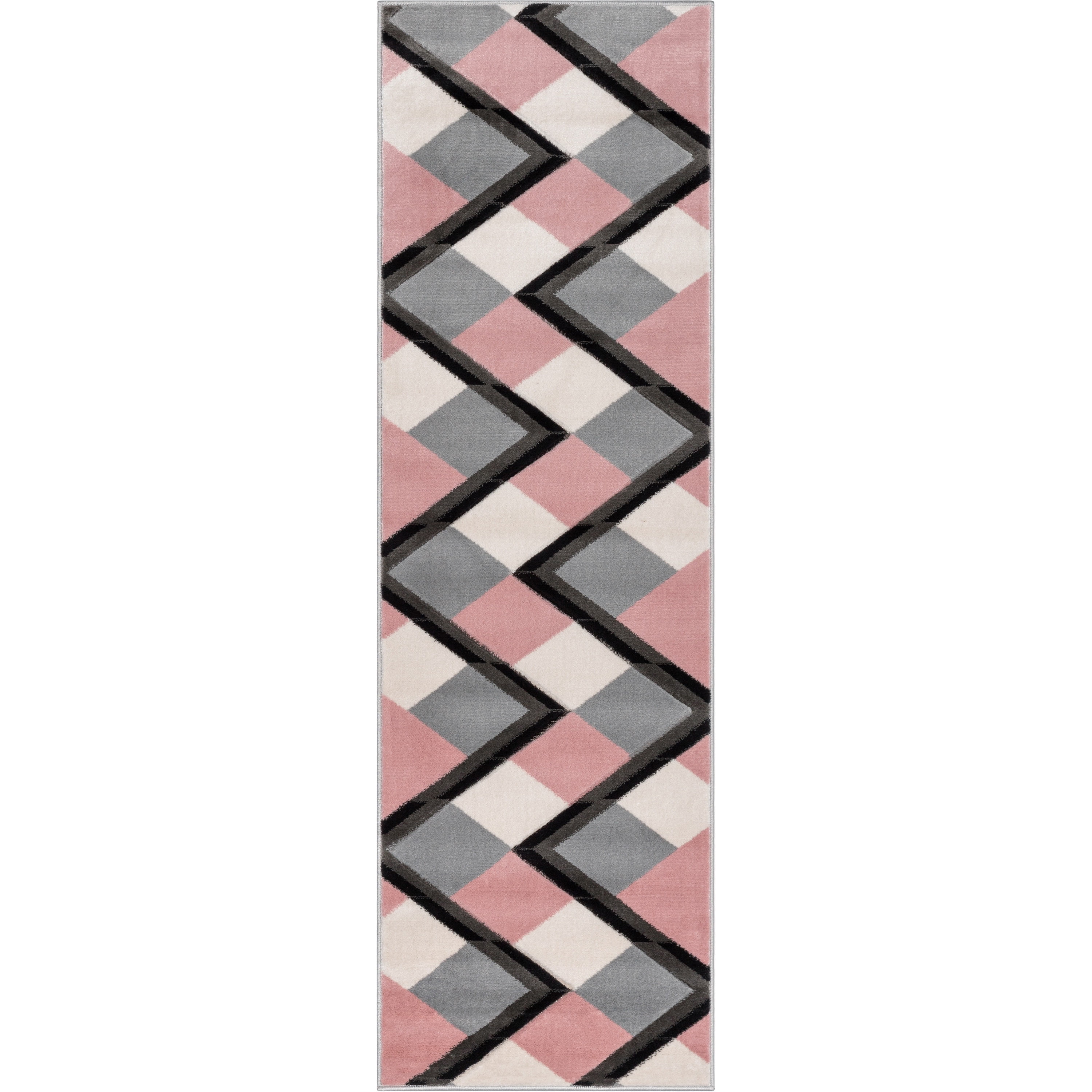 Blush Pink and Gray Geometric Synthetic Runner Rug
