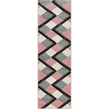 Well Woven Good Vibes Nora Modern Geometric Blush Pink 2'7" x 7'3" Runner Rug
