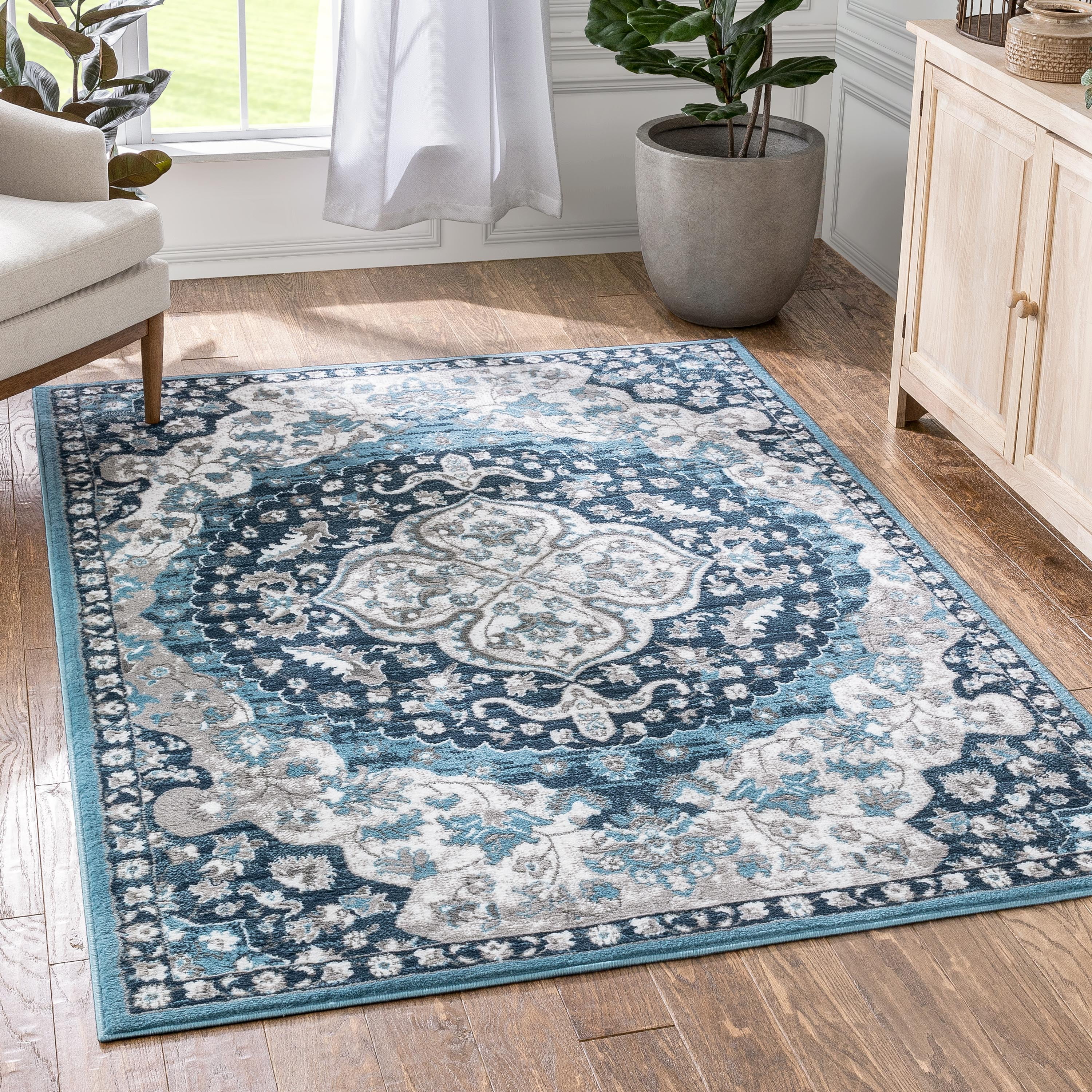 Dulcet Granada Blue 8' x 10' Synthetic Transitional Area Rug