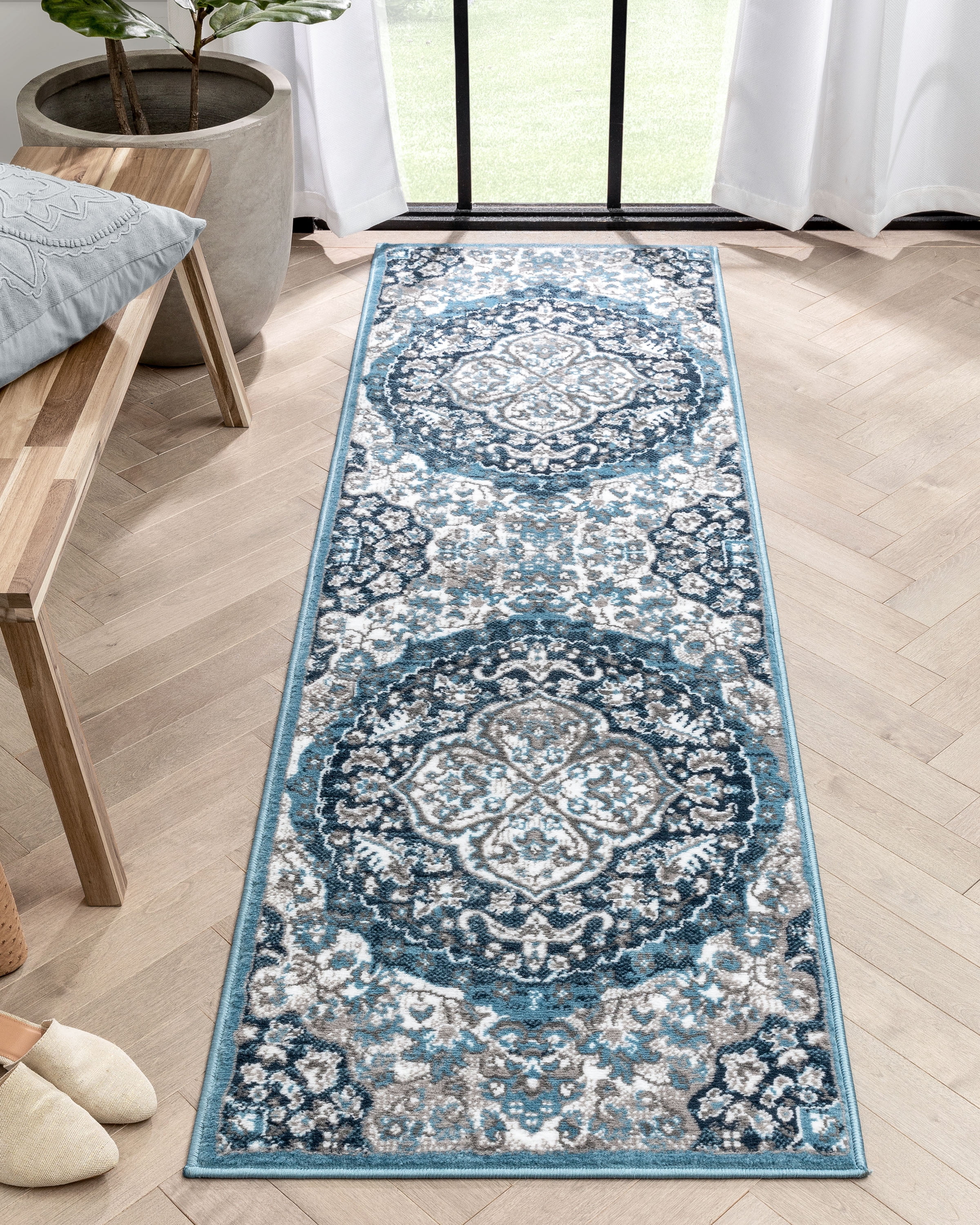 Well Woven Granda Blue Traditional Oriental Medallion Floral Runner Rug 2x7 (2'3" x 7'3")
