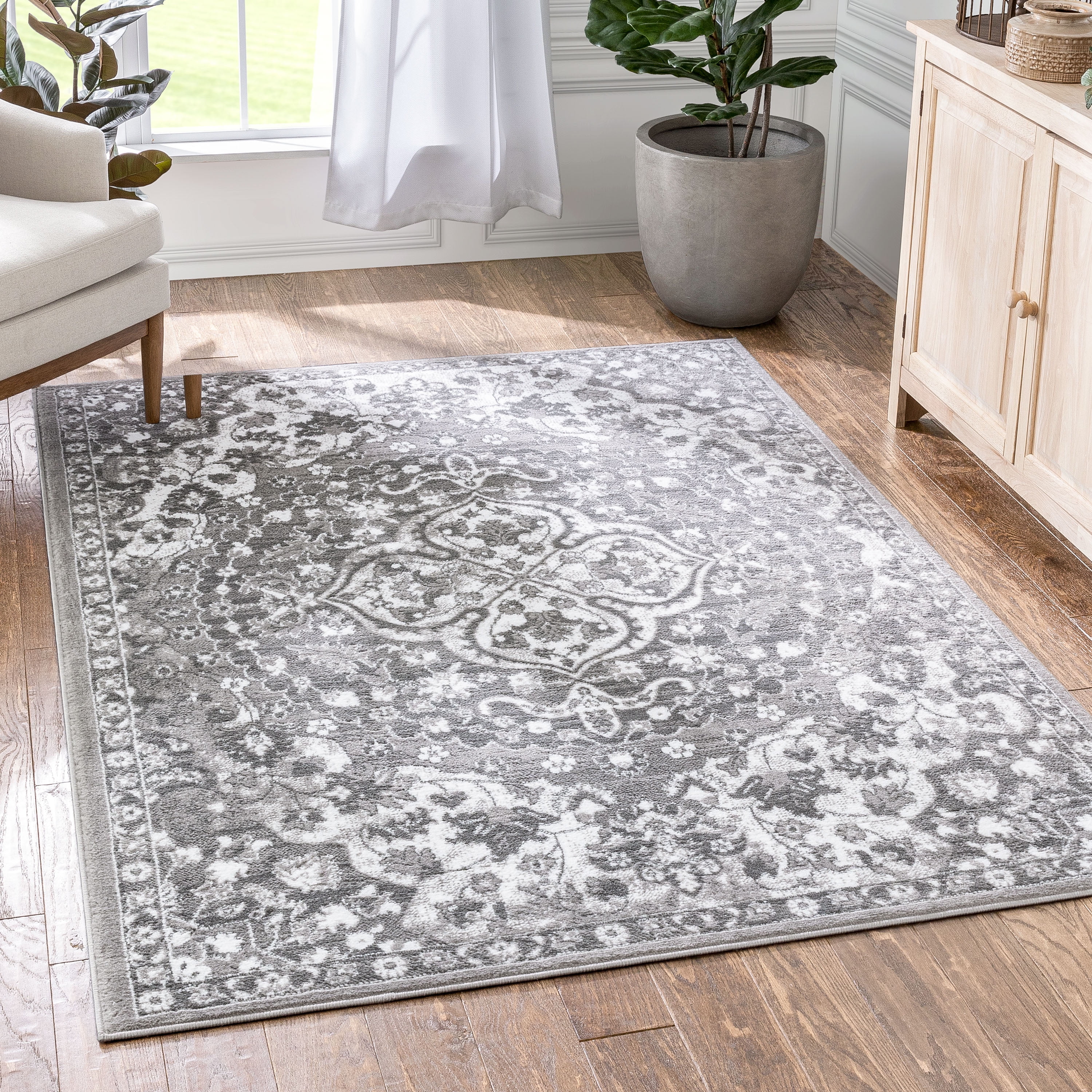 Well Woven Granda Grey Traditional Oriental Medallion Floral Area Rug 8x10 (7'10" x 9'10")