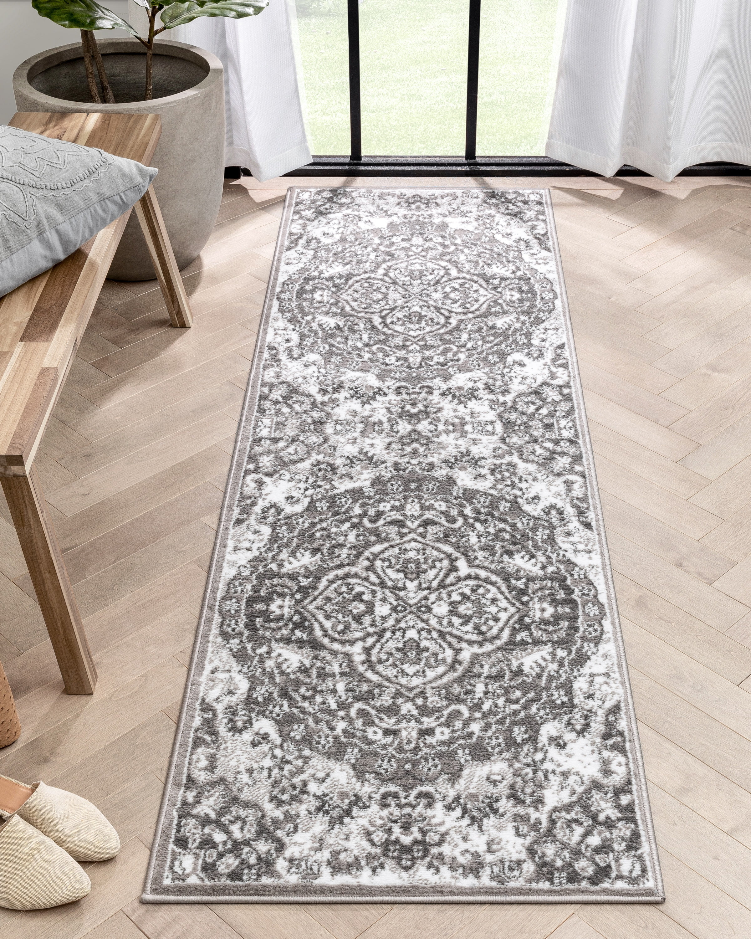 Well Woven Granda Grey Traditional Oriental Medallion Floral Runner Rug 2x7 (2'3" x 7'3")
