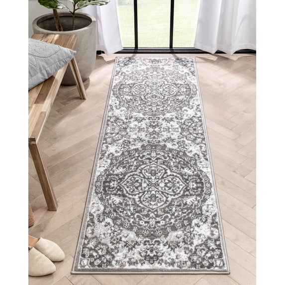 Well Woven Granda Grey Traditional Oriental Medallion Floral Runner Rug 2x7 (2'3" x 7'3")