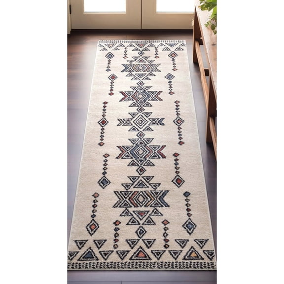 Well Woven Halley Beige Multicolor Tribal Diamond Pattern Runner Rug (2'7" x 9'10")