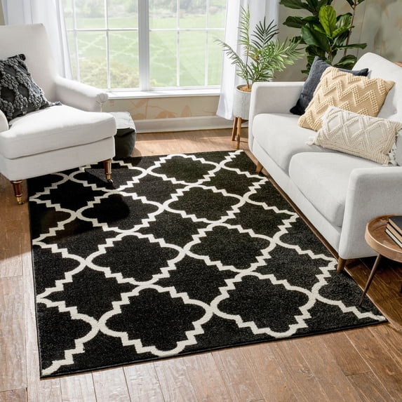Well Woven Harbor Trellis Black Quatrefoil Geometric Modern Area Rug 7'10" x 10'6"