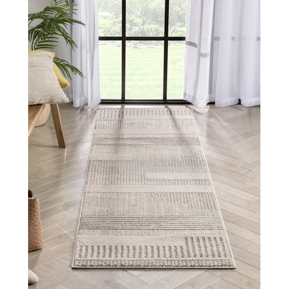 Well Woven Harlow Briar Contemporary Geometric Abstract Beige 2'3" x 7'3" Runner Rug