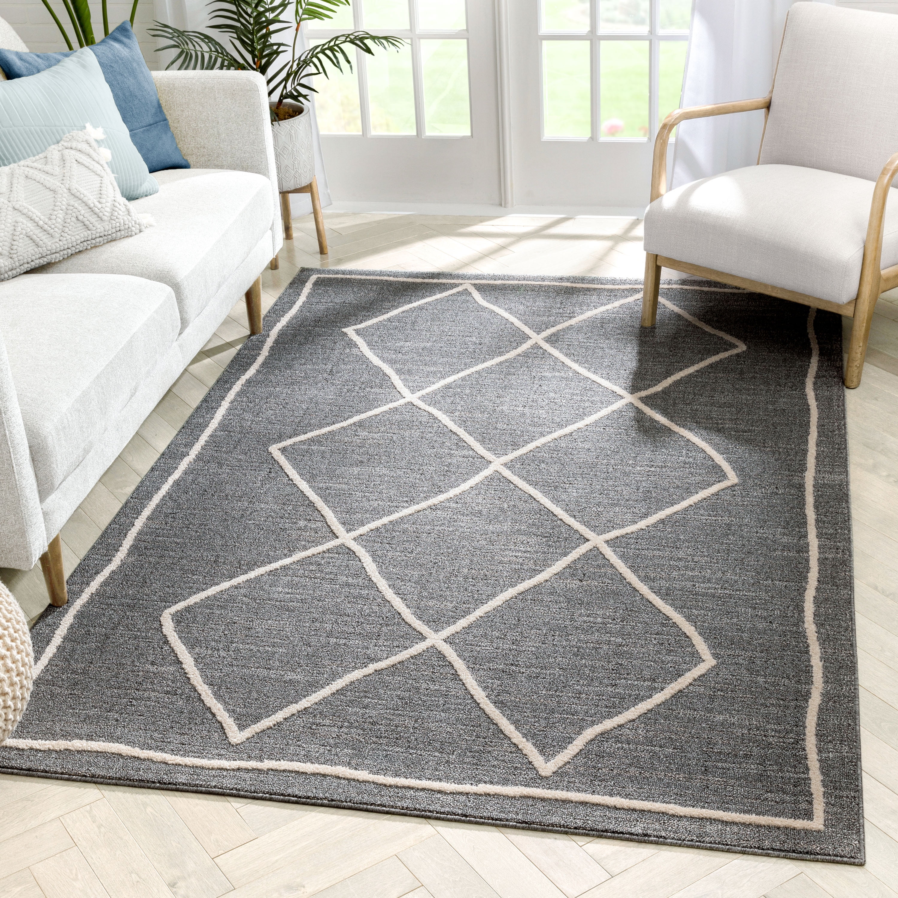 Well Woven Harlow Cora Moroccan Lattice Trellis Grey 5'3" x 7'3" Area Rug