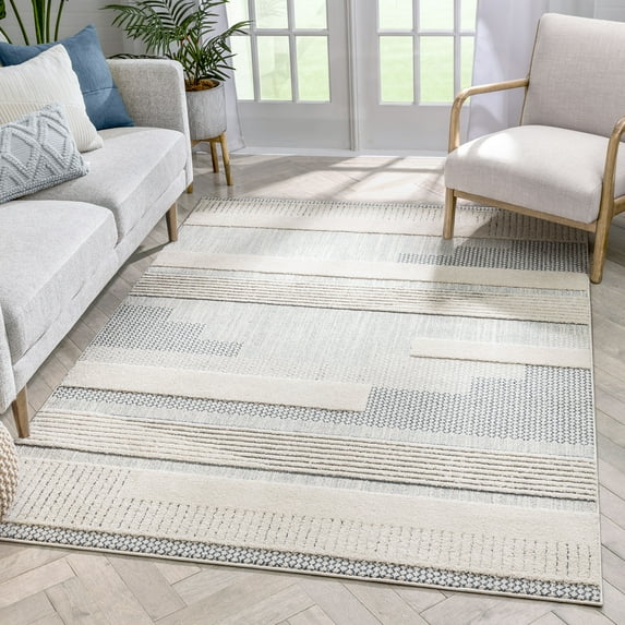Well Woven Harlow Geometric Area Rug, 6.58' x 9.25', High-Low Textured Pile, Plush, Durable Yarn, Globally-Inspired Styles