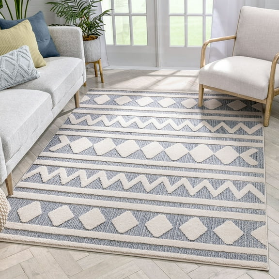 Well Woven Harlow Zara Tribal Moroccan Diamond Pattern Light Blue 7'10" x 9'10" Area Rug