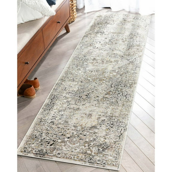 Well Woven Heriz Medallion Grey Ivory Modern Vintage 2' x 7' Runner Rug