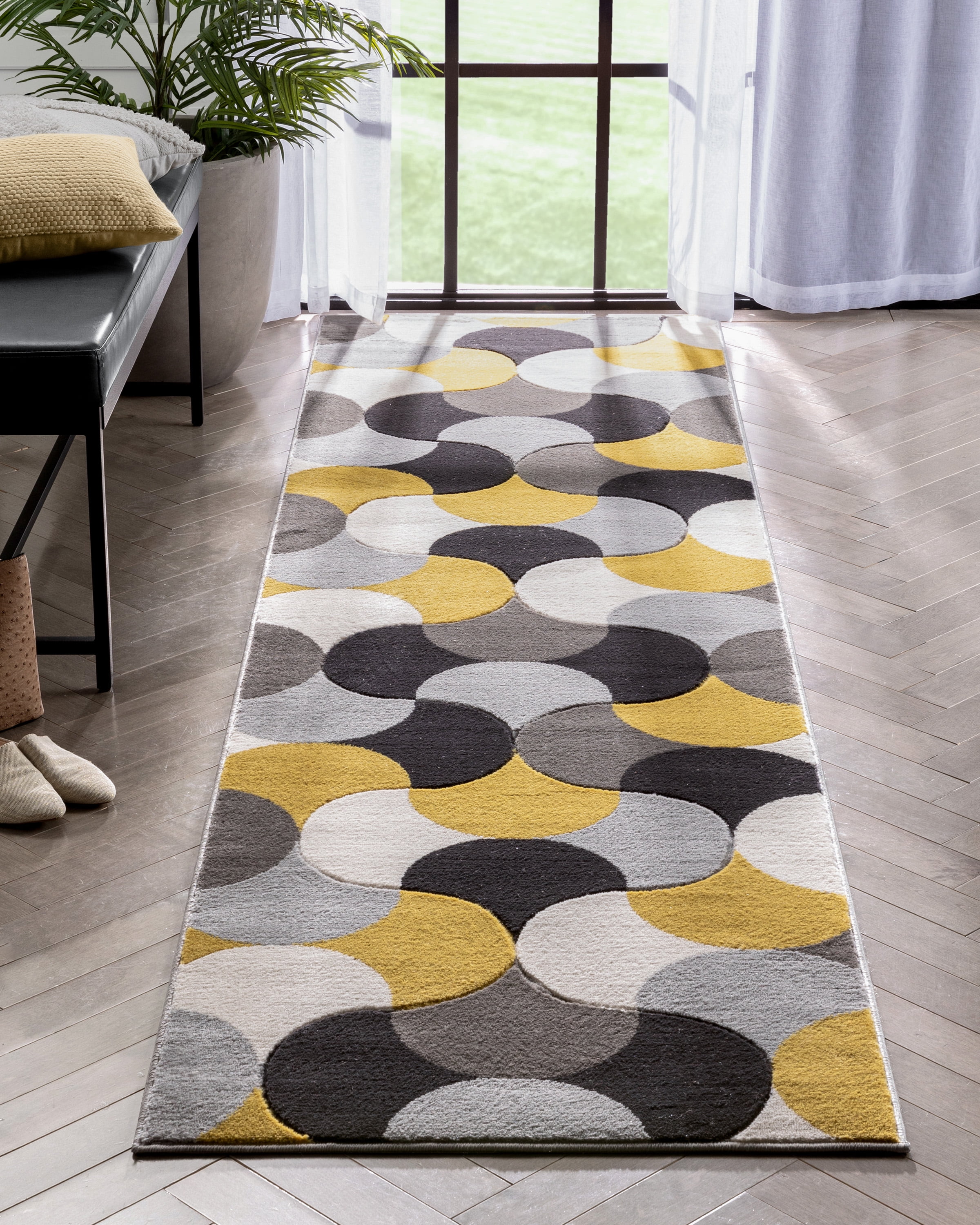 Well Woven Hilda Gold Modern Geometric Circles & Boxes Pattern (2'7