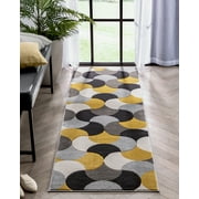 Well Woven Hilda Gold Modern Geometric Circles & Boxes Pattern Runner Rug 27 x 73