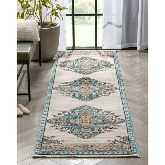 Well Woven Indira Manor Vintage Bohemian Medallion Oriental Blue 2'7" x 9'10" Runner Rug