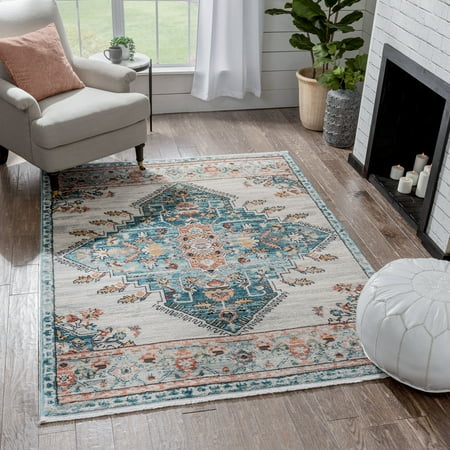 Well Woven Indira Manor Vintage Bohemian Medallion Oriental Blue 5'3" x 7'3" Area Rug